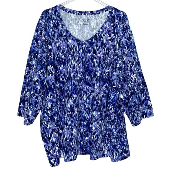 Catherines 5X Plus Size Capri Blue Tunic Top Cotton Blend Watercolor Print - Picture 1 of 9